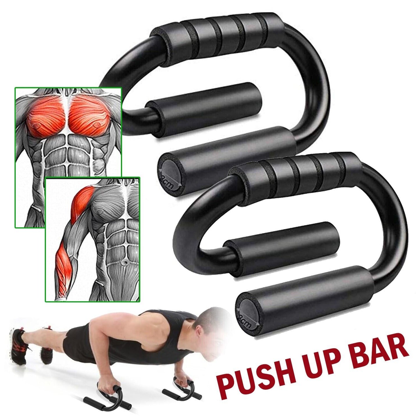 Push up Bar S Shapes Non-Slip Fitness Stand Exercise Grips Strength Workout Equipment Home Gym